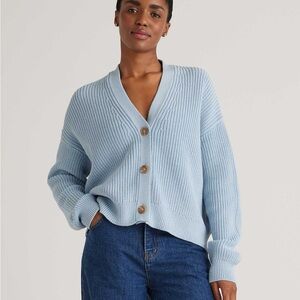 Quince 100% Organic Cotton Fisherman Boxy
Cropped Cardigan in Sky Blue